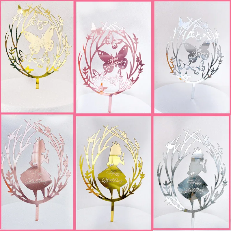 

Butterfly Happy Birthday Cake Topper Golden boy girl Acrylic Birthday Party Cake Toppers For Baby Shower Cake Dessert Decoration