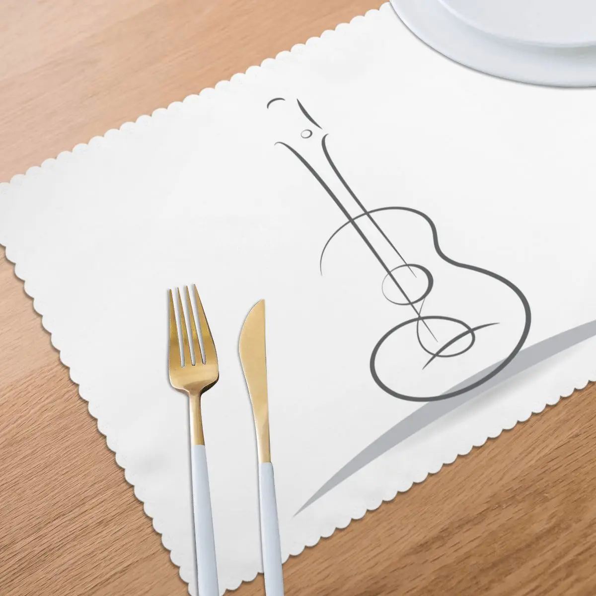 

Placemat for dining table Acoustic Guitar Bending Line Icon Heat-resistant Kitchen Dining 6 PCS Accessories