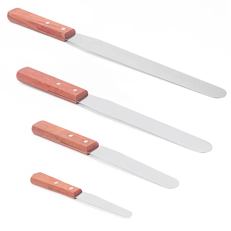

4/6/8/10 Inch Wooden Handle Stainless Steel Cake Spatula Demoulding Knife Decorating Knife Baking Cake Tool