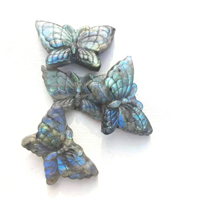 

Flashing Beautiful Natural Labradorite Crystal Butterfly Hand Carved And Polished Rare Gemstone Home Decoration Collection