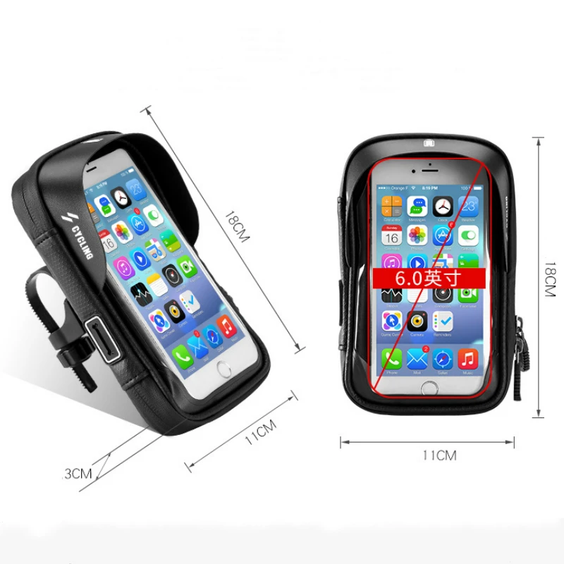 

5.8/6.0inch Waterproof Bicycle Phone Holder Stand Motorcycle Handlebar Mount Bag Cases Universal Bike Scooter Cell Phone Bracket