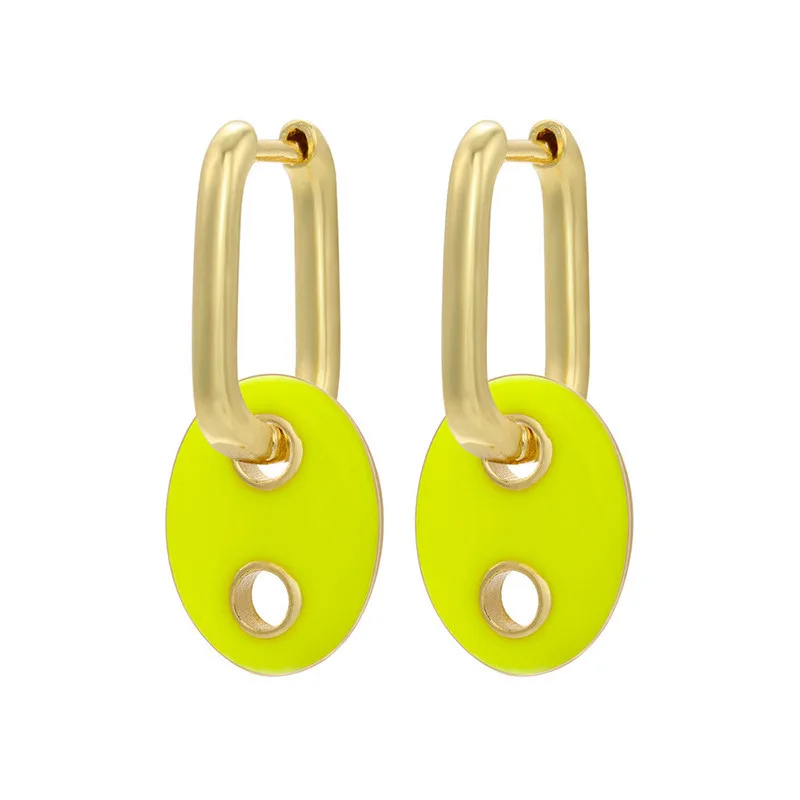

Aide New Dripping Pig Nose Rectangular Earrings With Yellow Green 9 Colors Huggie Minimalist Earrings For Women Girls Brincos