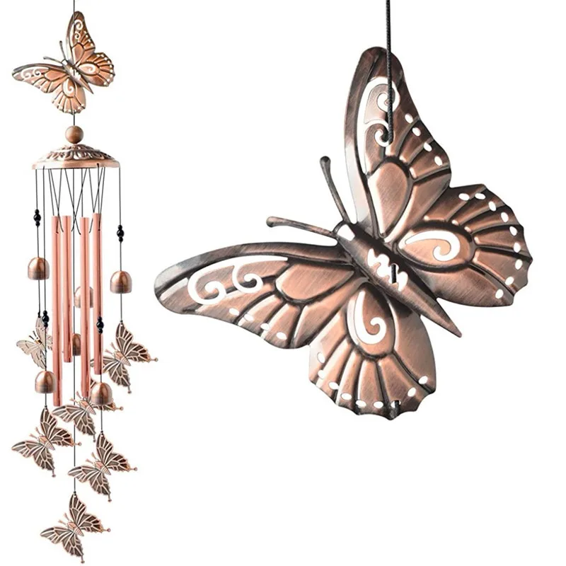 

2021Butterfly Garden Hummingbird Garden Pendant Retro Brass Metal Tube Bell Wind Bell Wedding Party Hanging Valentine's Day Gift