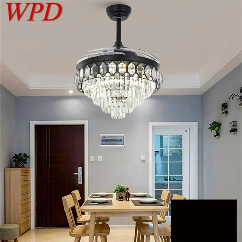 

WPD Ceiling Fan Light Invisible Crystal LED Lamp With Remote Control Modern Luxury For Home