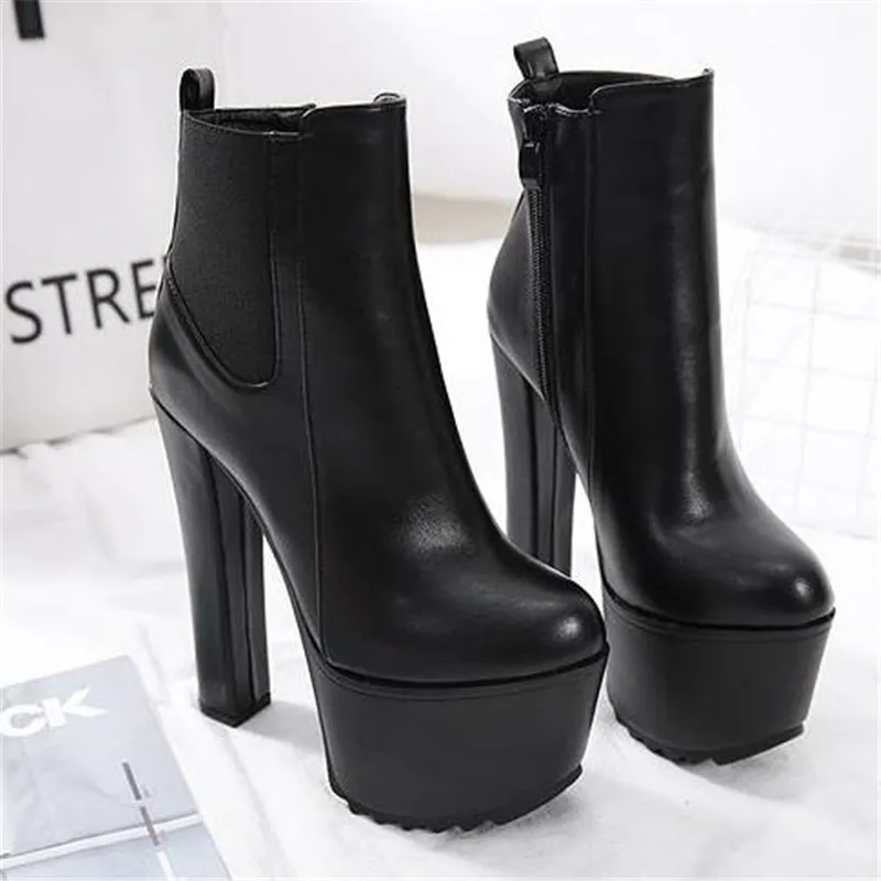 Женские ботильоны на платформе зимние ботинки Высоком толстом каблуке 16 см