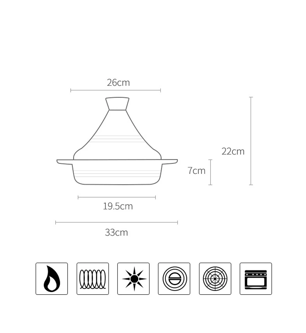Кастрюля Taji 26 см бытовая чугунная кастрюля варка для риса из марокканской глины