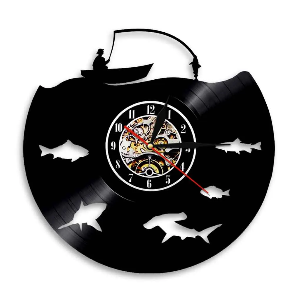 

Настенные часы с виниловой пластиной, уникальные музыкальные украшения в ретро стиле для рыбалки, рыбалки, любовника, домашнее декоративное освещение