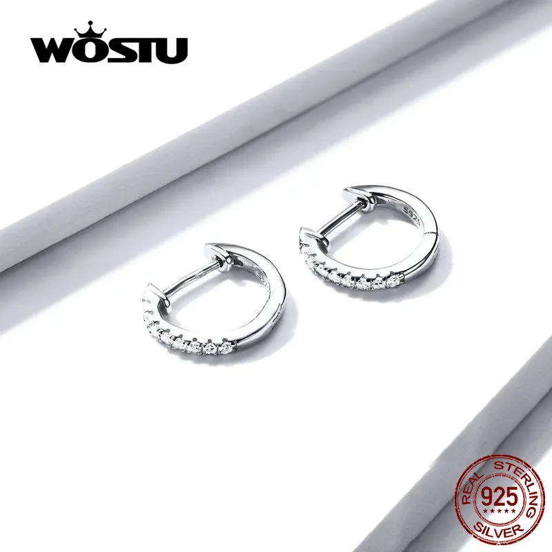 WOSTU модные круглые серьги гвоздики из 100% стерлингового серебра 925 пробы