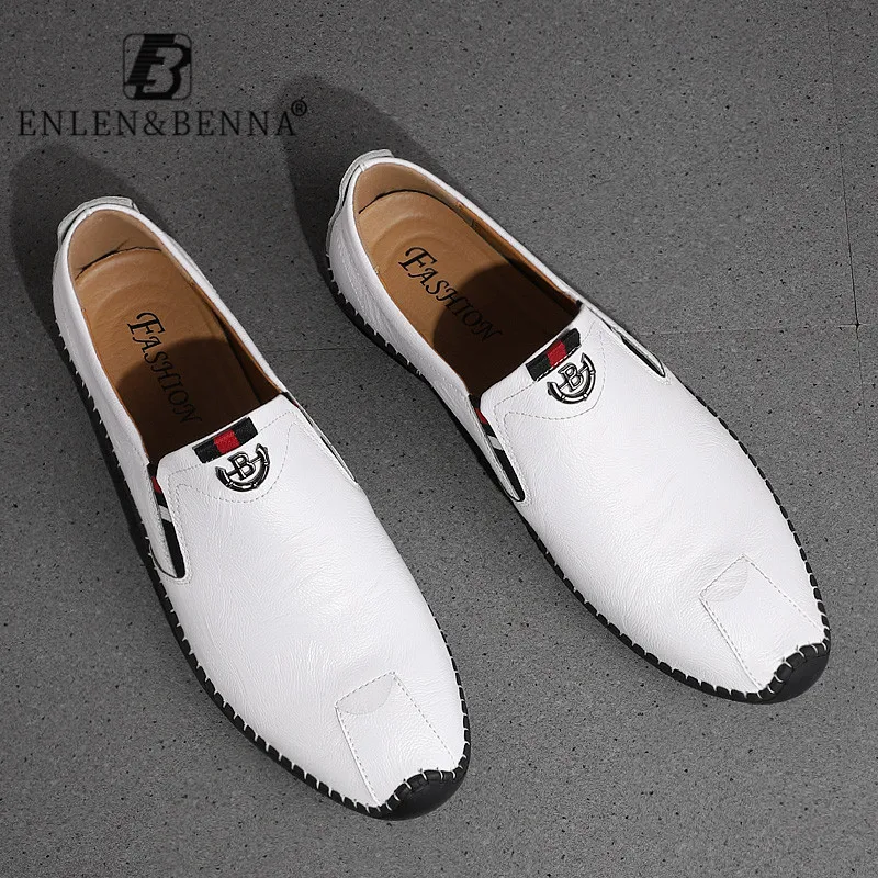 Мужская повседневная обувь из коровьей кожи лоферы без застежки на плоской