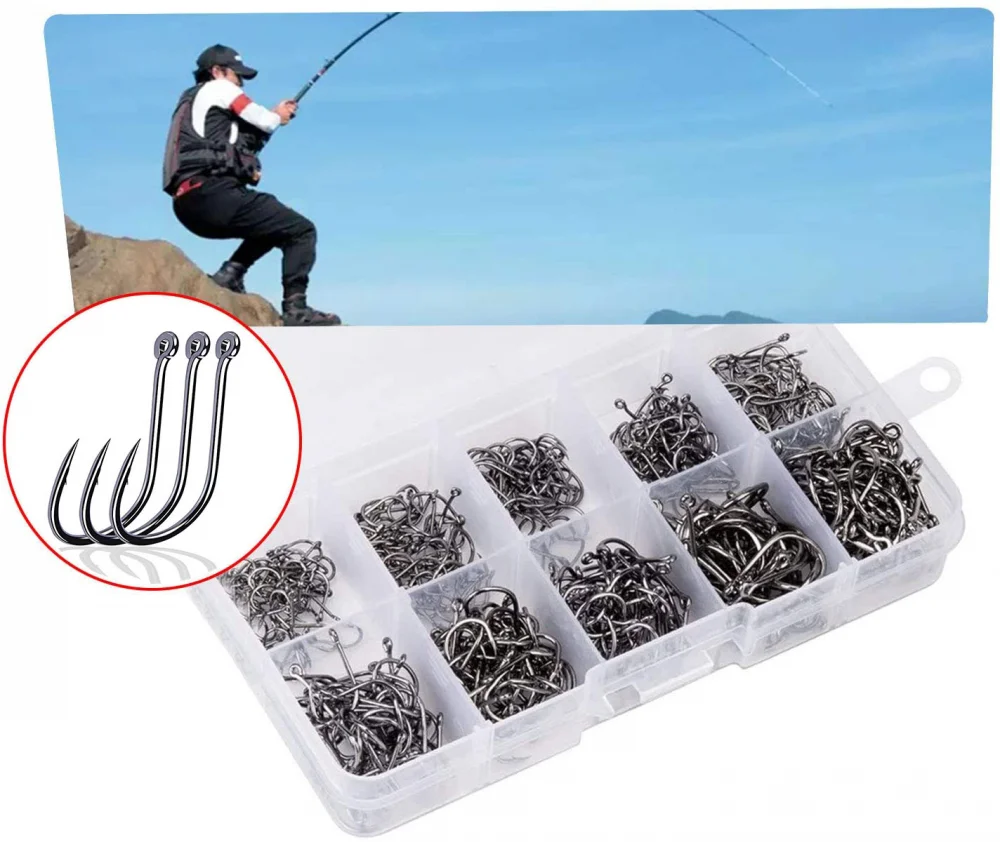 

100-1000 pcs/set Fishing Hooks Set Carbon Steel Single Circle Fishhook Carp Fishing Barbed Hooks Sea Tackle Accessories 3-12#