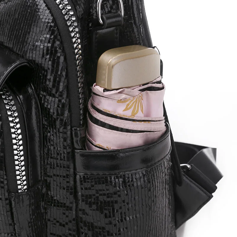 

Fashion Letters Sequin Rivet Double Zipper Backpack Women Large Capacity Casual Travel Shoulder Bag Vintage Big Lock Daypack