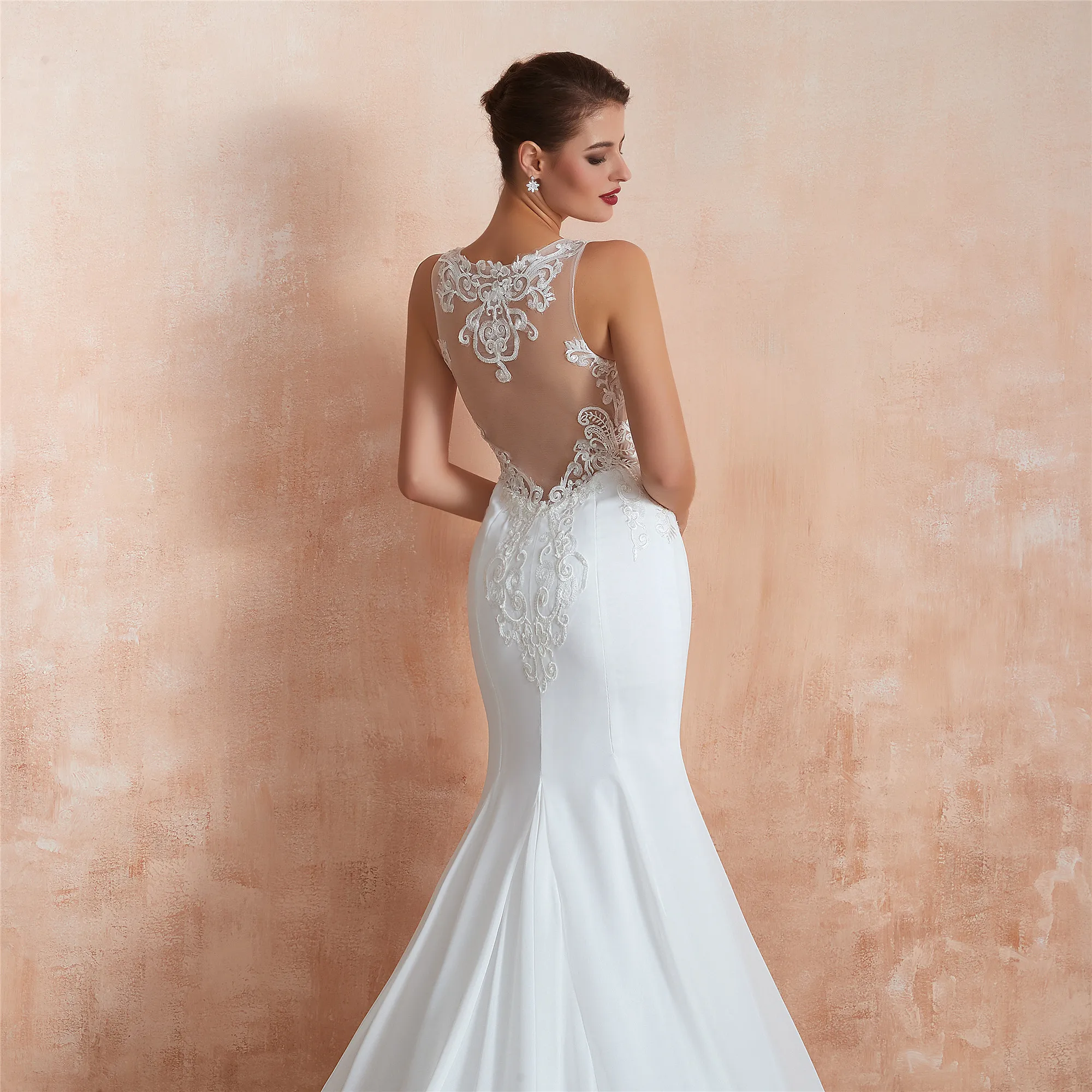 Vestido Novia белый шифон цвета слоновой кости русалка свадебное платье открытая спина