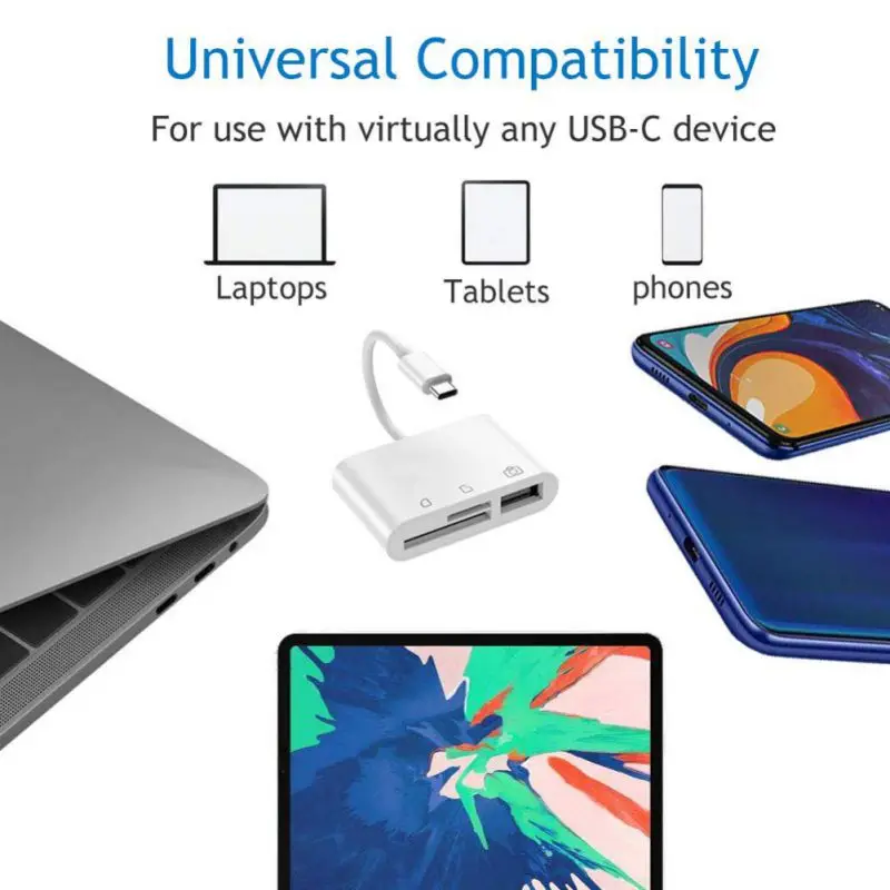 

3-in-1 USB-C Card Reader Adapter OTG Type-C Camera Phone Tablet Computer Accessories For TF Secure Digital Memory Cards