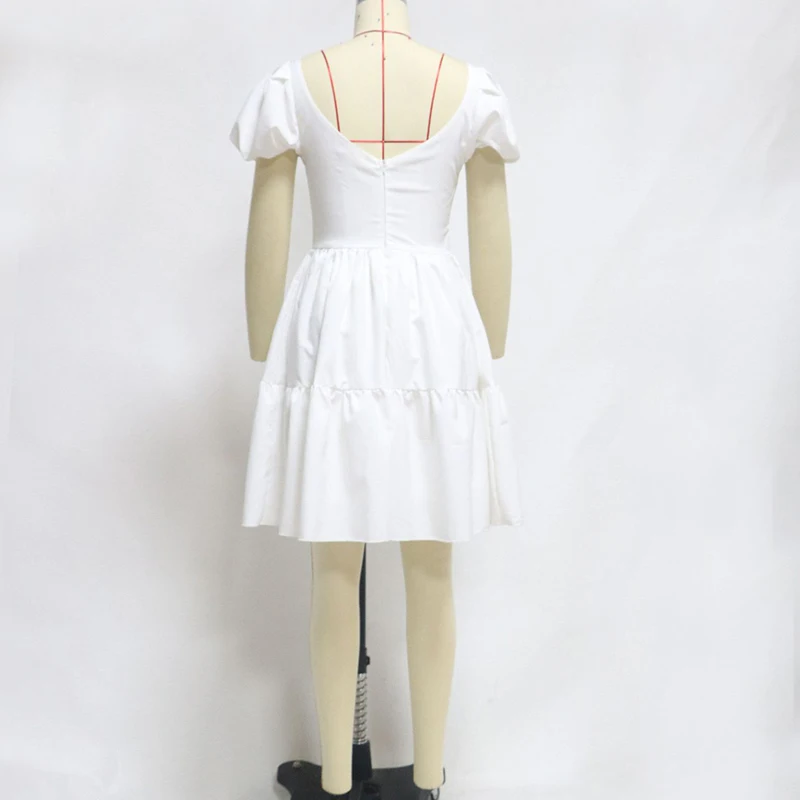 

2021 Women Dress Boho Ruffle Short Mini Dress Summer Knot Sexy V-Neck Party Holiday Dress Femme vestido de mujer White dress