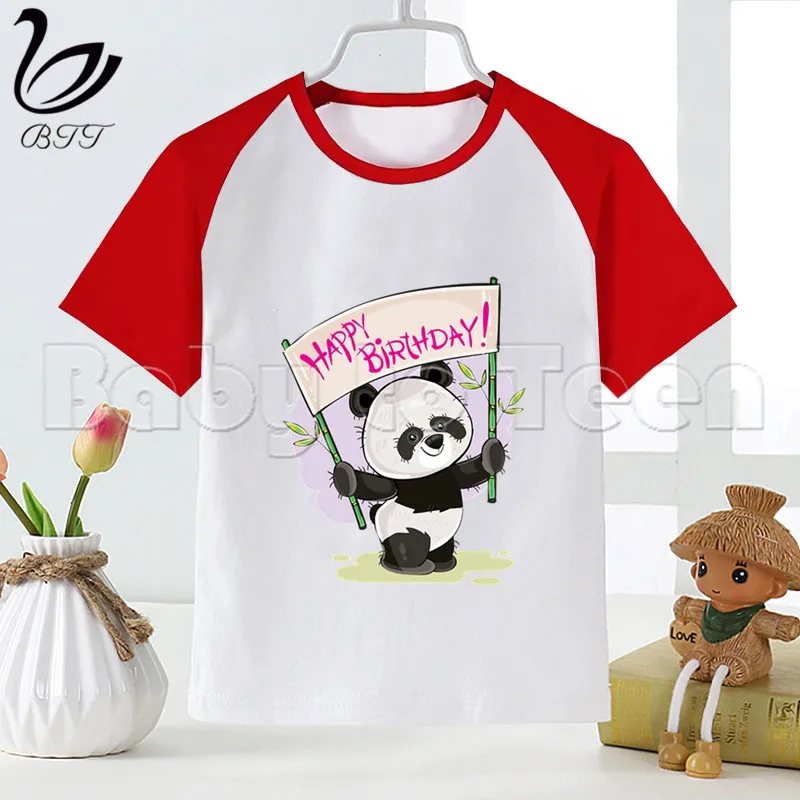 

Birthday Panda Boys T Shirt Summer Children T-Shirt for Boy Baby Girls Tops Kids Tshirt Cartoon Tee Shirts Clothes