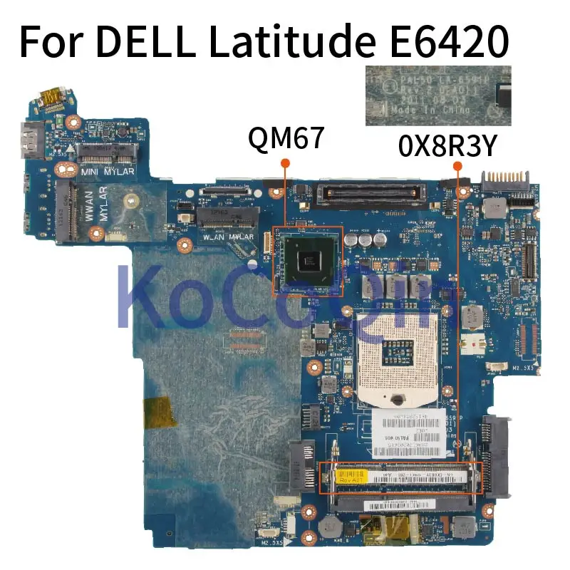 Motherboard para Dell Mainboard Laptop Latitude Kocoqin Pal50 La-6591p Cn-0x8r3y 0x8r3y Qm67 Ddr3 E6420