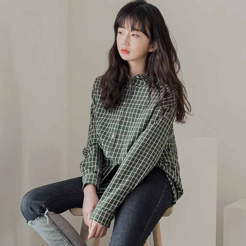 2023 New Fashion Small Plaid Shirt Women'S Long Sleeve Medium Style Foreign Spring And Autumn Korean Loose Outer