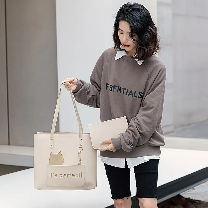 Fashion Letter Women Handbag Casual Travel Shoulder Bag High Capacity Leather Shopping Totes Bag Phone Tablet Cosmetic Organizer