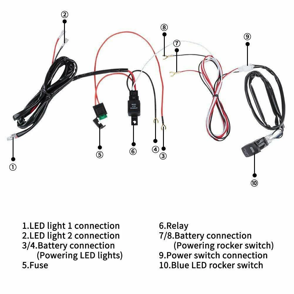 

12V SUV ATV Red LED Light Bar Rocker Switch Wiring Harness 40A Relay Fuse Kit