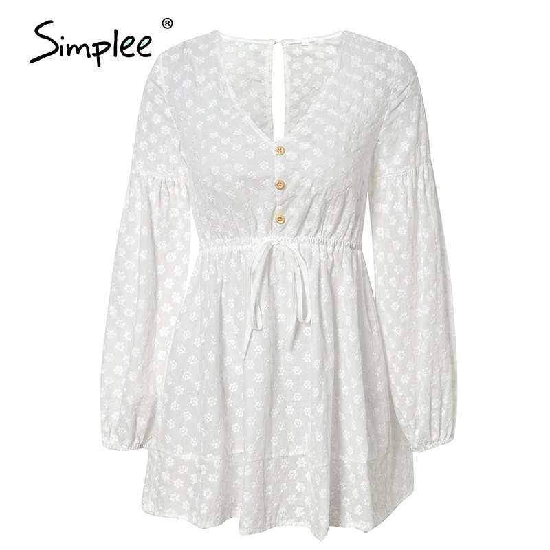 Simplee Сексуальное Белое Кружевное женское платье с v образным вырезом Элегантный