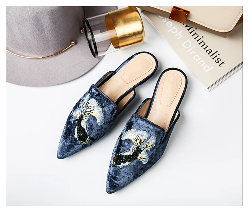 Женские лоферы бархатные Лоферы без застежки с открытой спиной домашние туфли