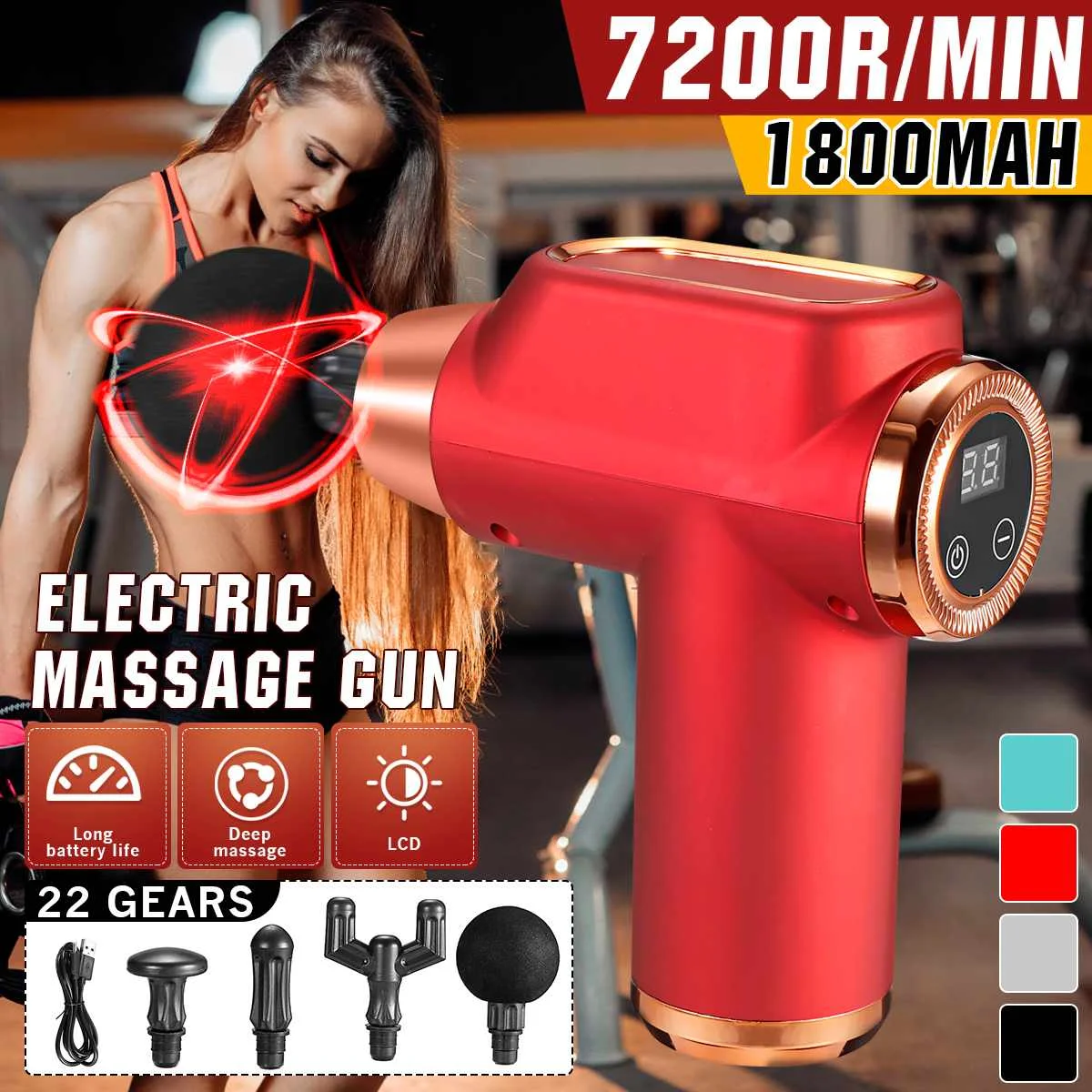 

High Frequency Massage Gun Percussion Muscle Massager Pain Relief 22 Speeds LCD Touch Display Fascia Gun Electric Body Massager