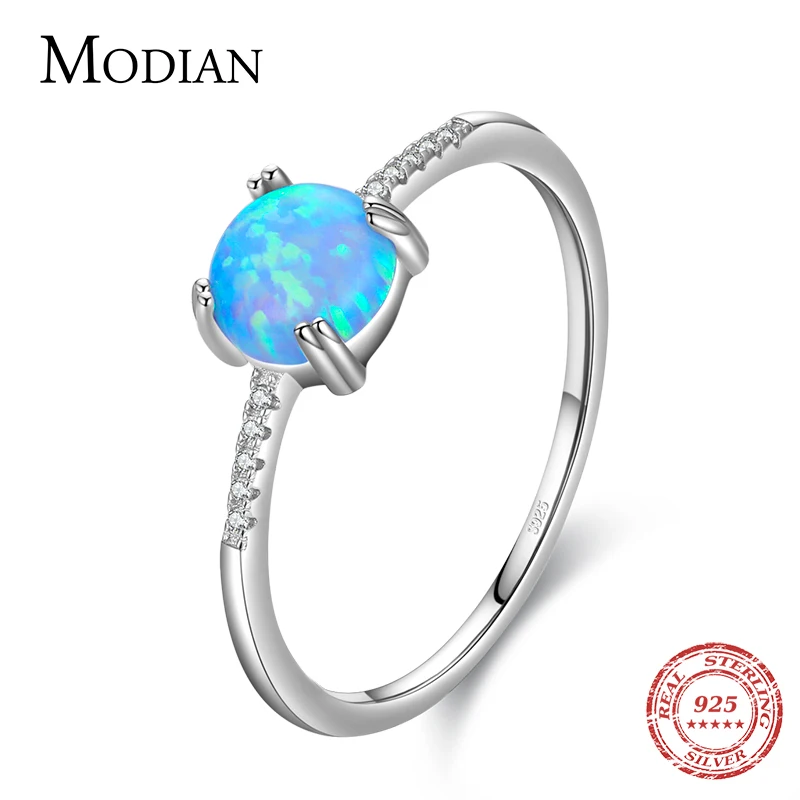 Modian Real 925 Sterling Silver Round Exquisite Charm Sparkling Opal Finger Ring Fashion Female Jewelry For Women Accessories