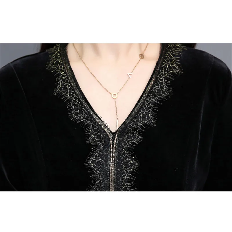 

Winter Dress Women Leopard Lace Plus Size Party Dresses 2019 New Autumn Fashion Chic V Neck Temperament Slim Maxi Vestidos JD178