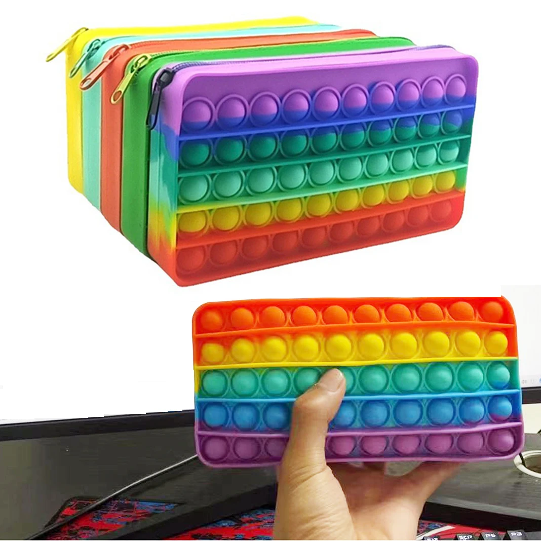 

School Season Decompression Creative Silicone Pop Its Bubble Fidget Toys Luminous Pencil Case Fidget Toy Kids Stationery Bag