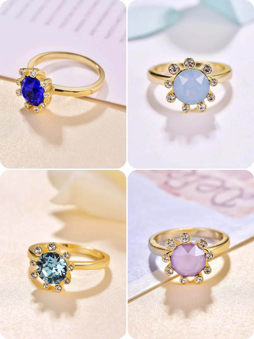 Кристаллы от Swarovski Glod цветные кольца Цветы для женщин элегантное кольцо Новая мода Роскошные женские кольца Свадебные украшения