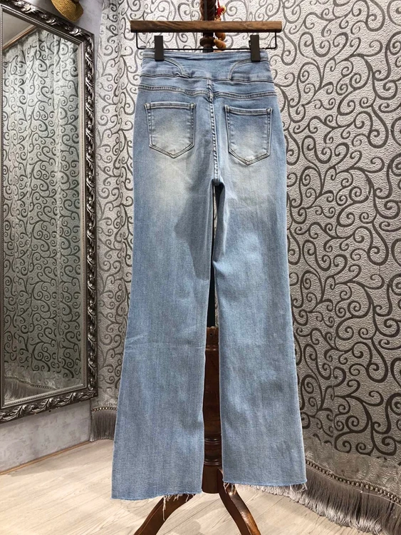 

2021 spring new women's fashion symmetrical buckle high waist button decoration versatile jeans casual pants 303