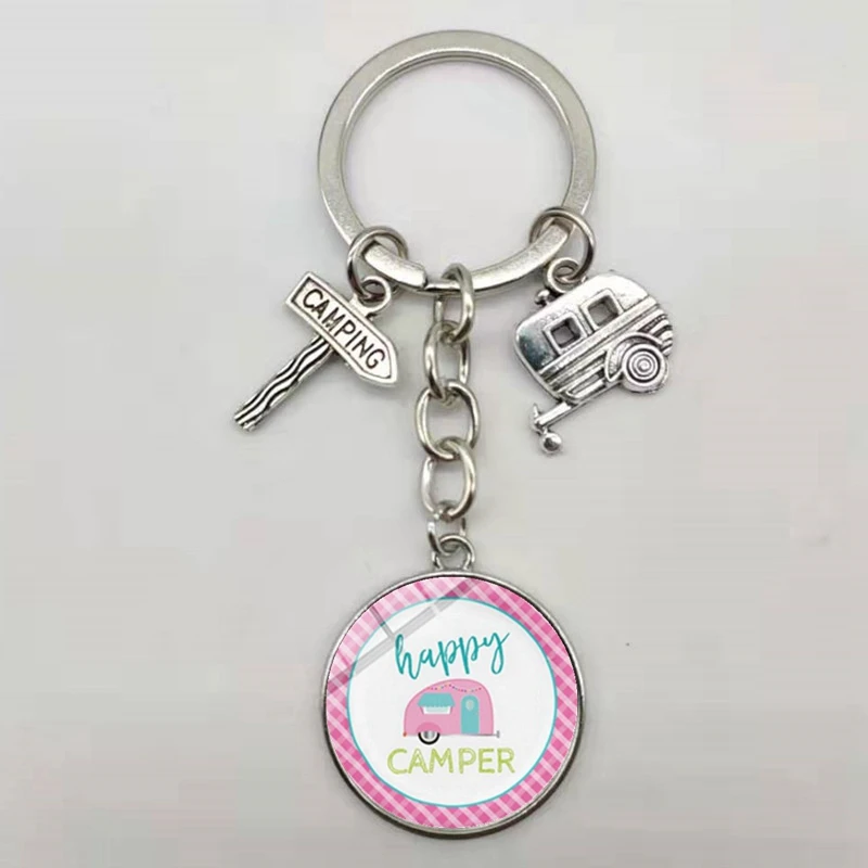 Счастливый Отдых милые туристический автомобиль я лагерь camper ключ дорожный знак
