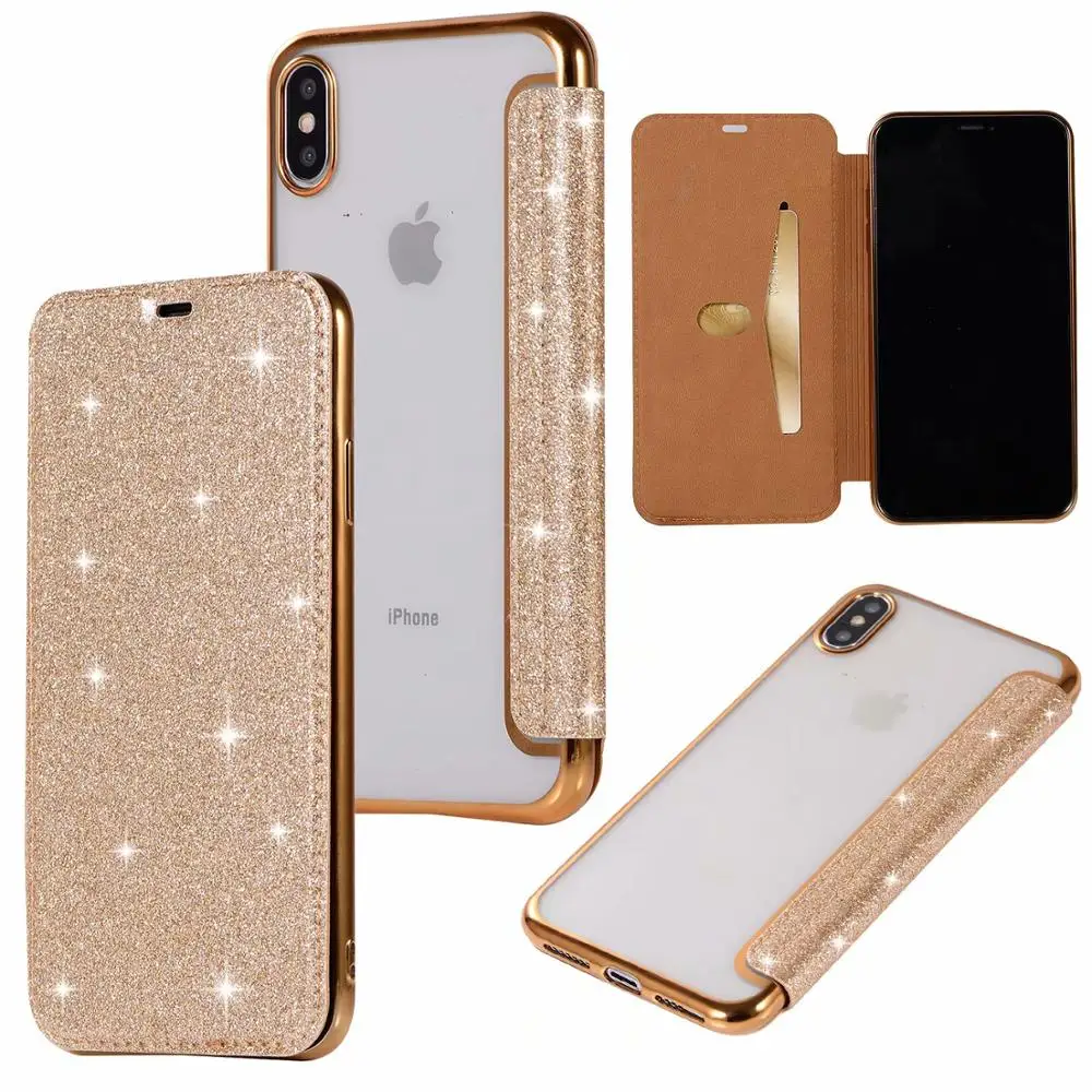 Для iPhone X XR XS Max 6 6S 7 8 Plus блестящий хром мягкий прозрачный полный кожаный чехол флип