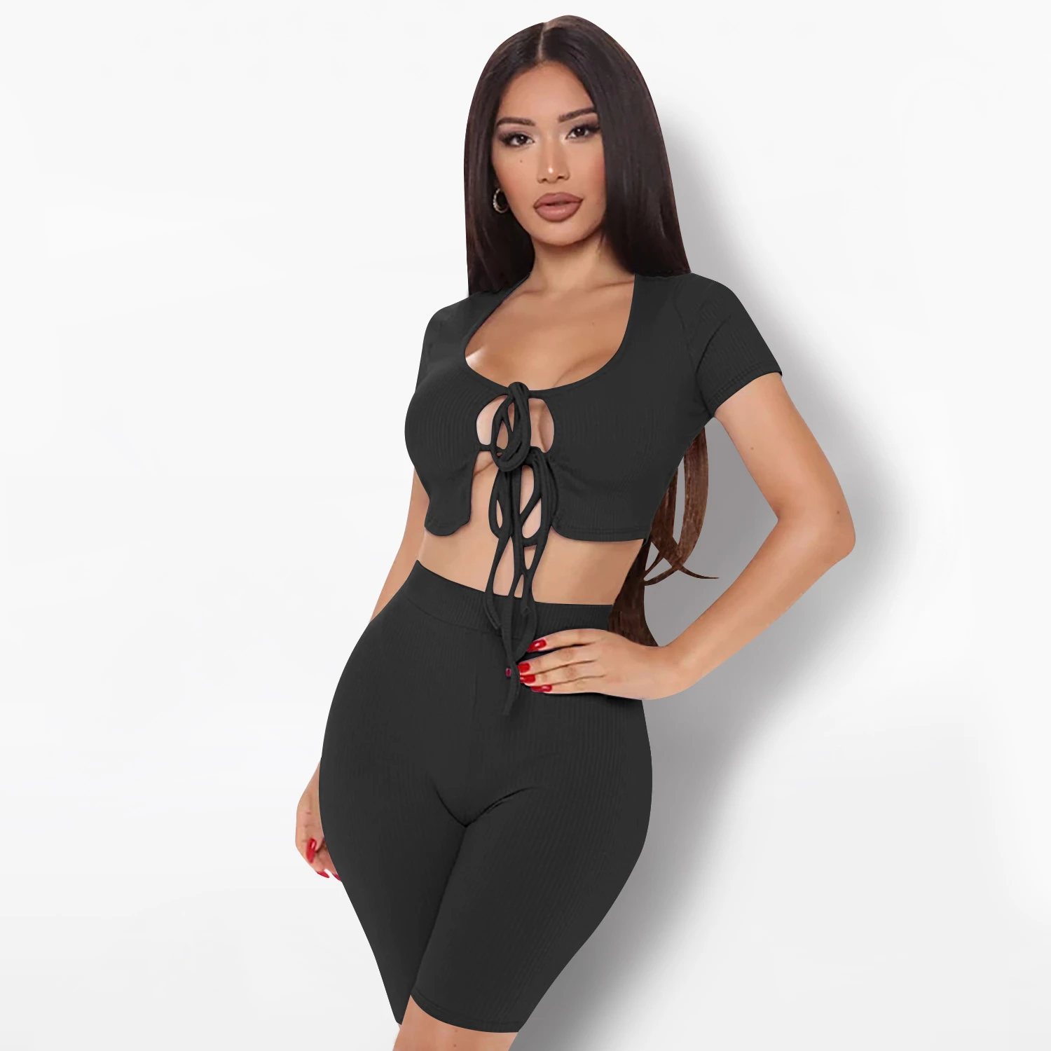 Комплект из двух предметов женский новый однотонный трикотажный облегающий