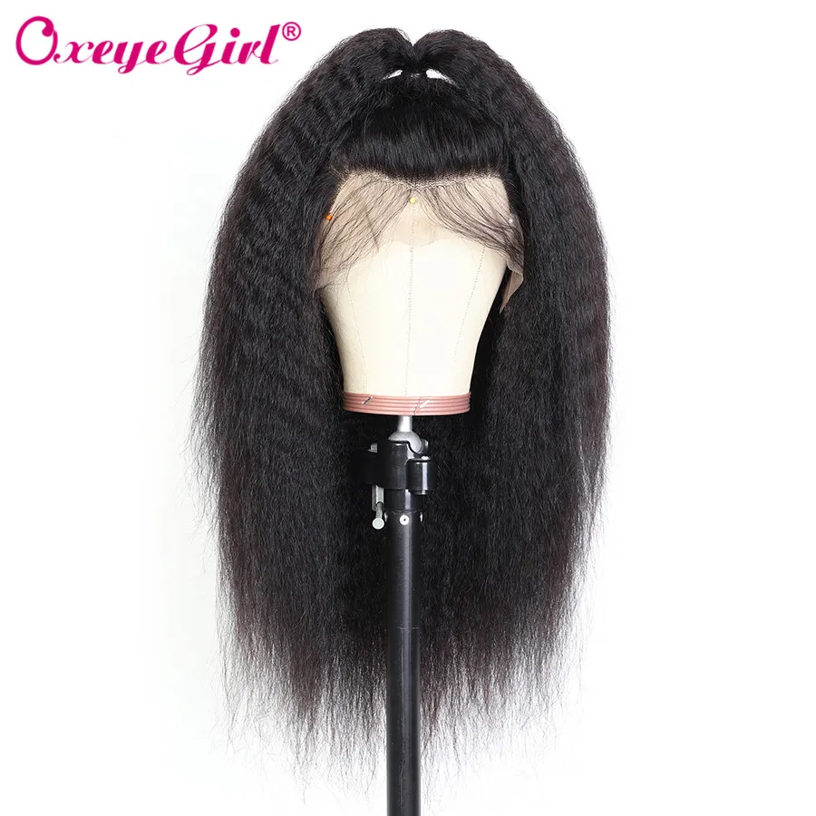 Oxeyegirl 13x4 Синтетические волосы на кружеве человеческих волос парики для чернокожих Для женщин яки кудрявый прямой парик Малазийские Волосы Remy человеческие Синтетические волосы на кружеве парик