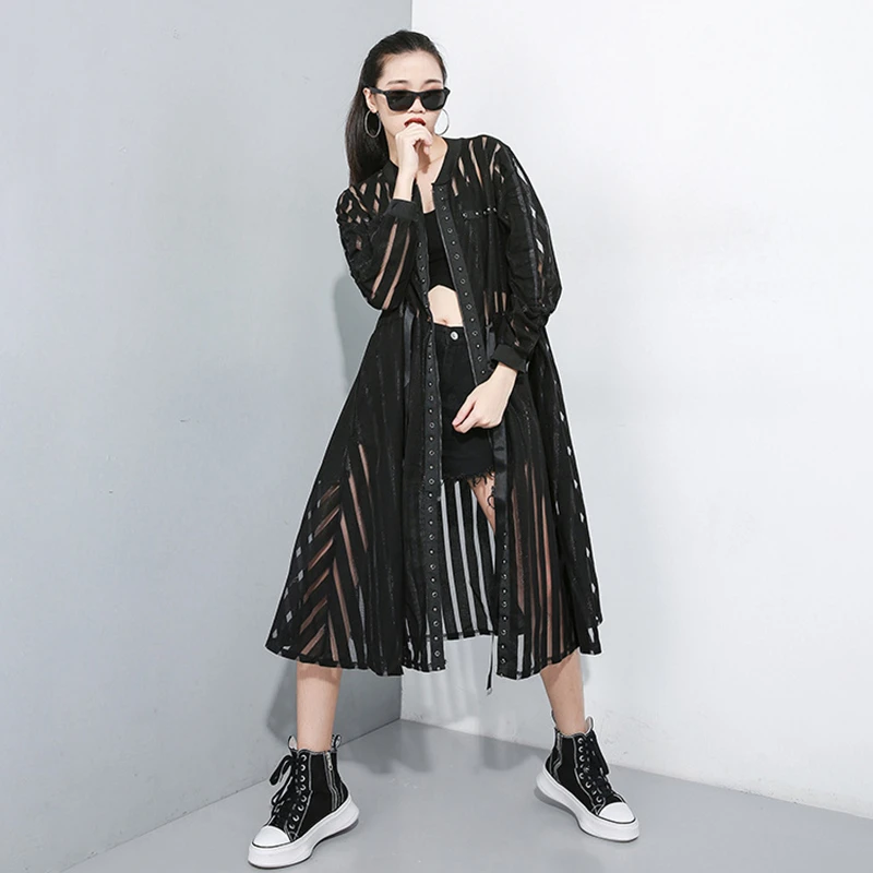 CHICEVER перспективная полосатая ветровка для женщин с круглым вырезом и длинными