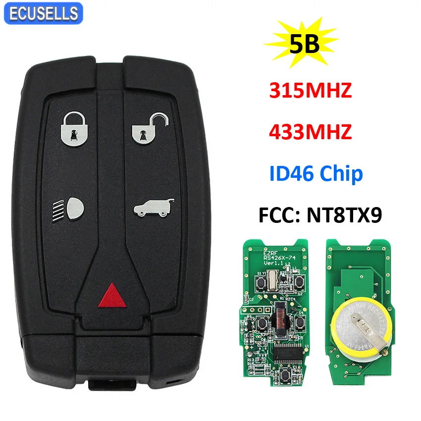 5 Button Remote Smart Car Key 315Mhz or 433Mhz ID46 Chip for Land Rover Freelander 2 LR2 with Small Uncut Blade FCC: NT8TX9 | Автомобили и