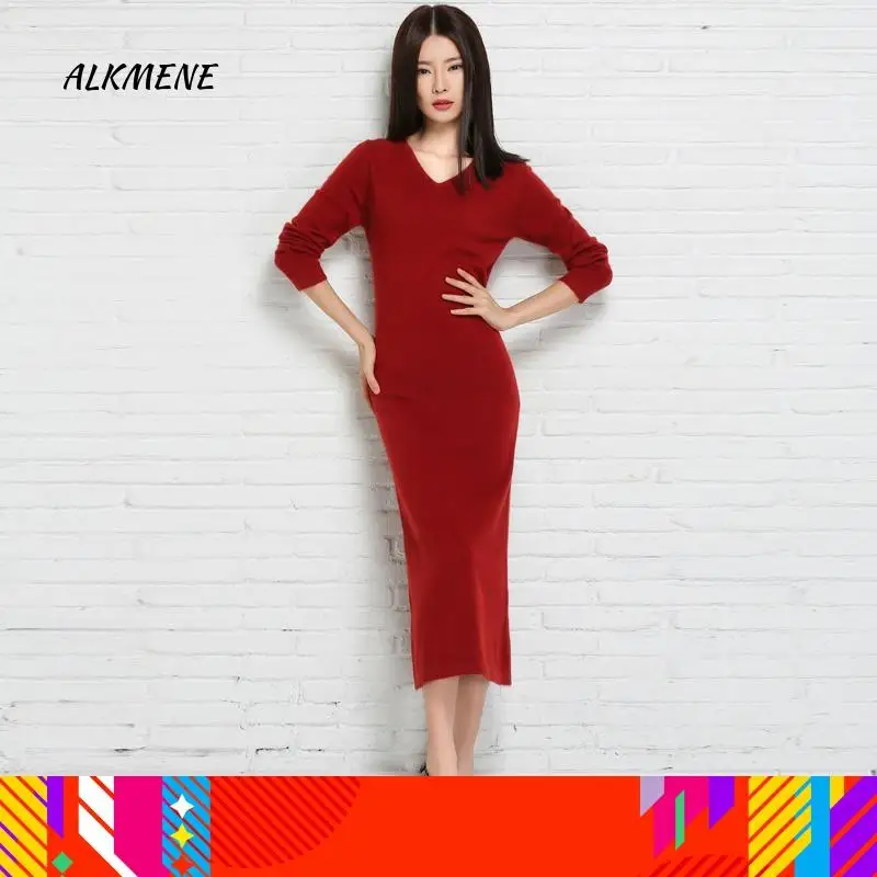 Длинная трикотажная юбка-свитер ALKMENE модная облегающая с v-образным вырезом