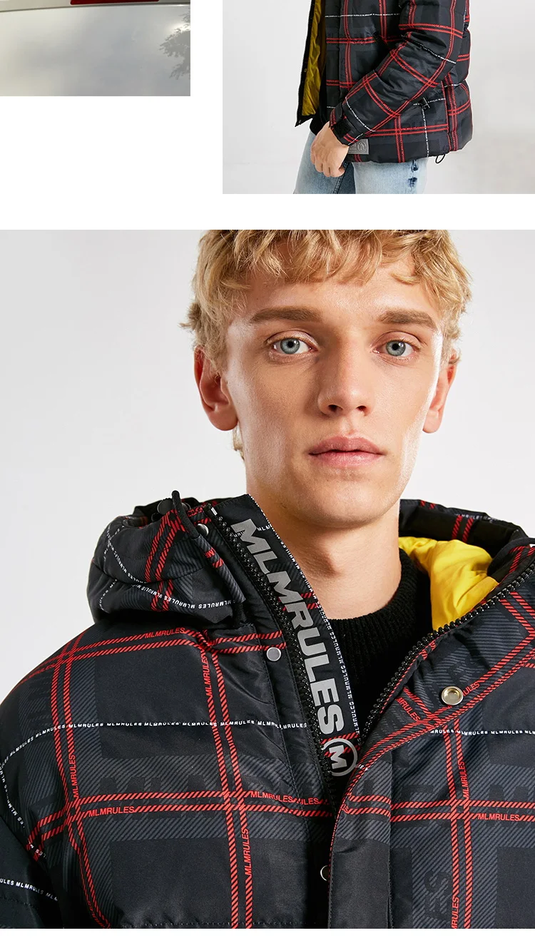 JackJones мужской зимний плед печатных теплый с капюшоном пуховик 218312534