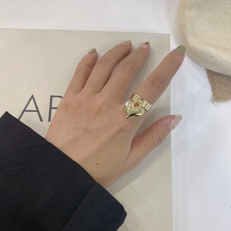 

Vintage Bohemia Colorful Enamel Love Heart Ring Cute Simple Metal Gold Silver Color Rings for Women Punk Rock Jewelry