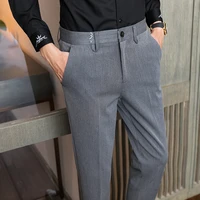 2021 high quality new solid color mens suit trousers fashion business casual slim fit formal wear casual nine point gray pants