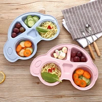 portable infant bowl children plates baby feeding dinnerware cartoon car style environmentally friendly wheat straw
