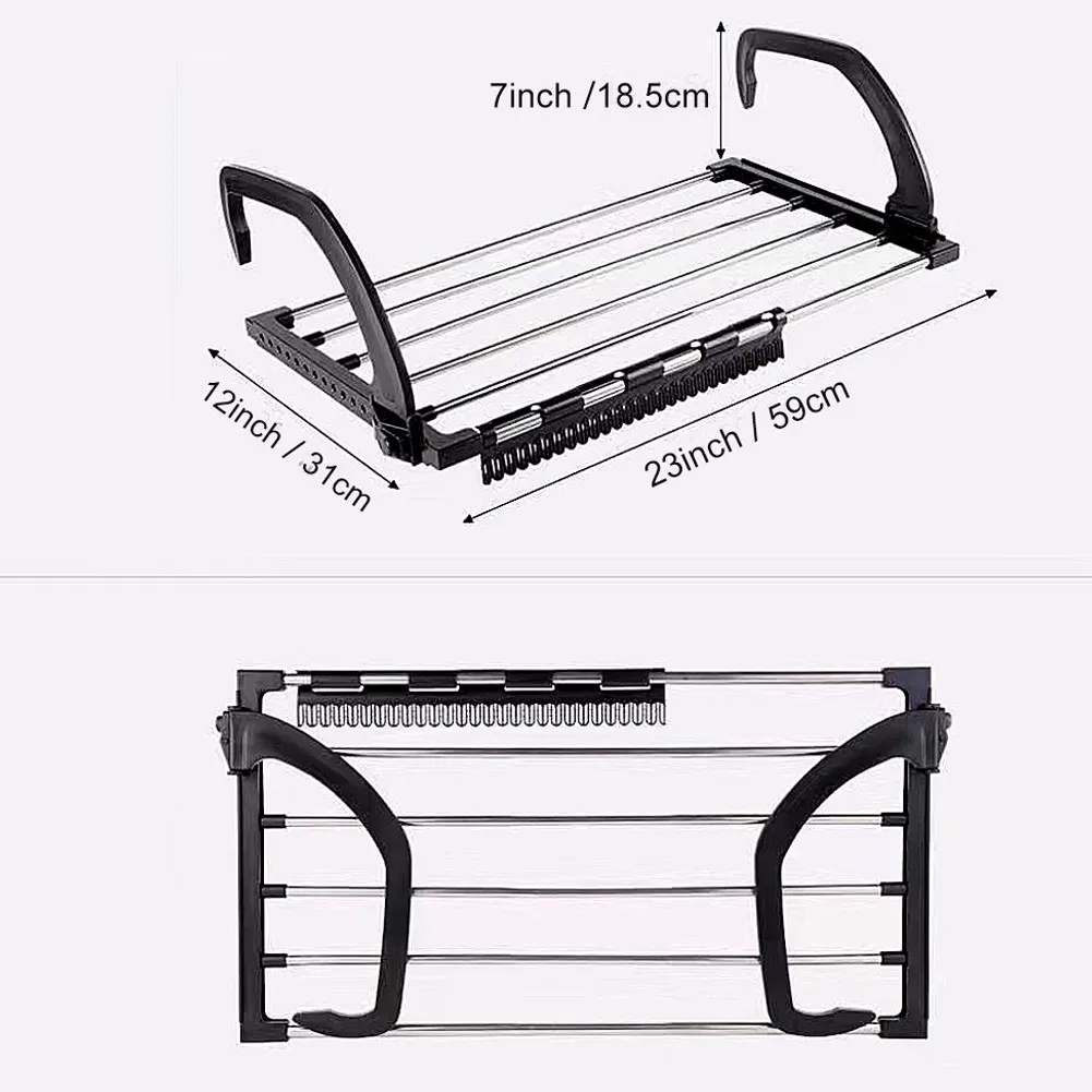 

Folding Towel Drying Rack Stainless Steel Clothes Hanging Racks with Clips for Balcony Windowsill C1