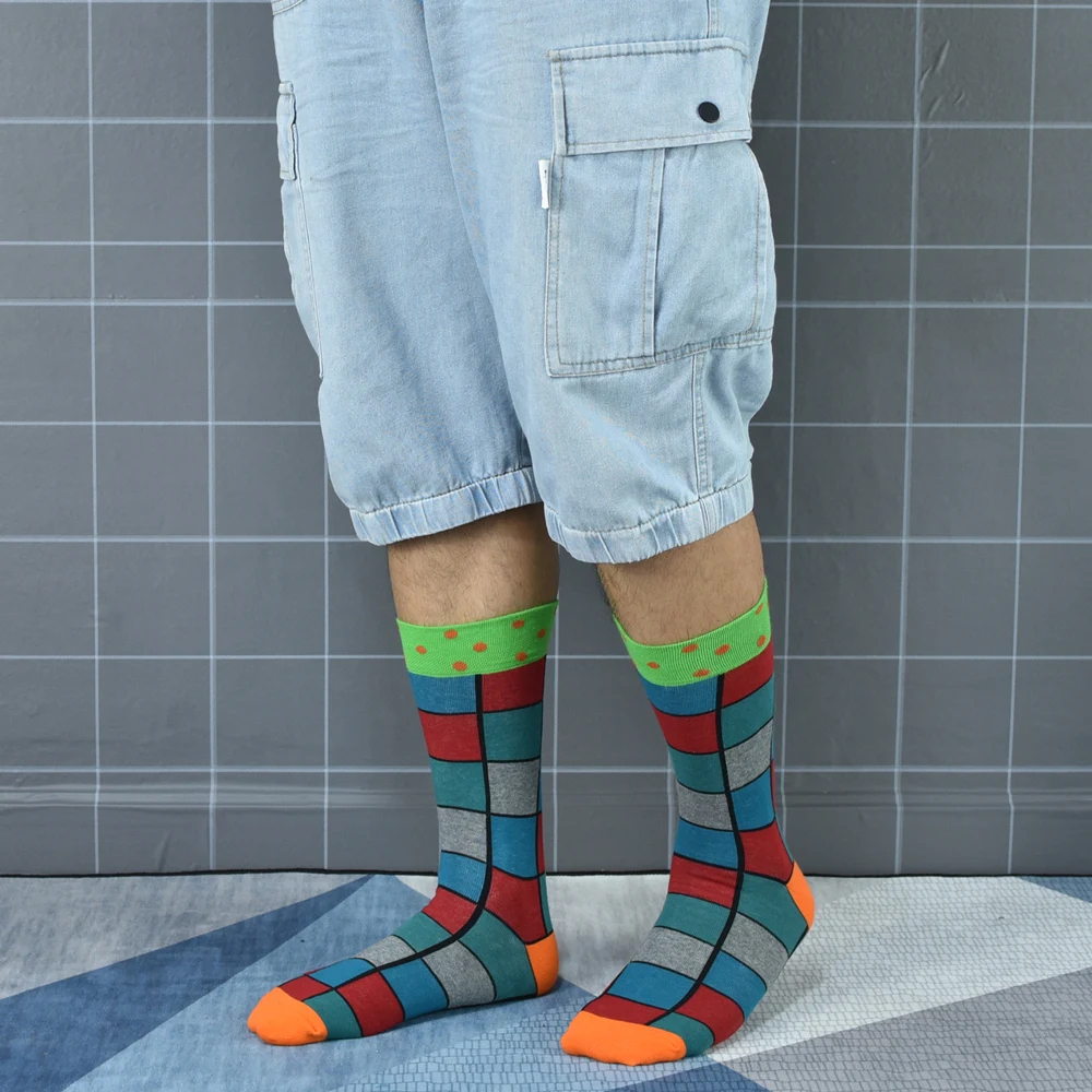 Мужские новые носки из чесаного хлопка 2020 модные дизайнерские цветные квадраты
