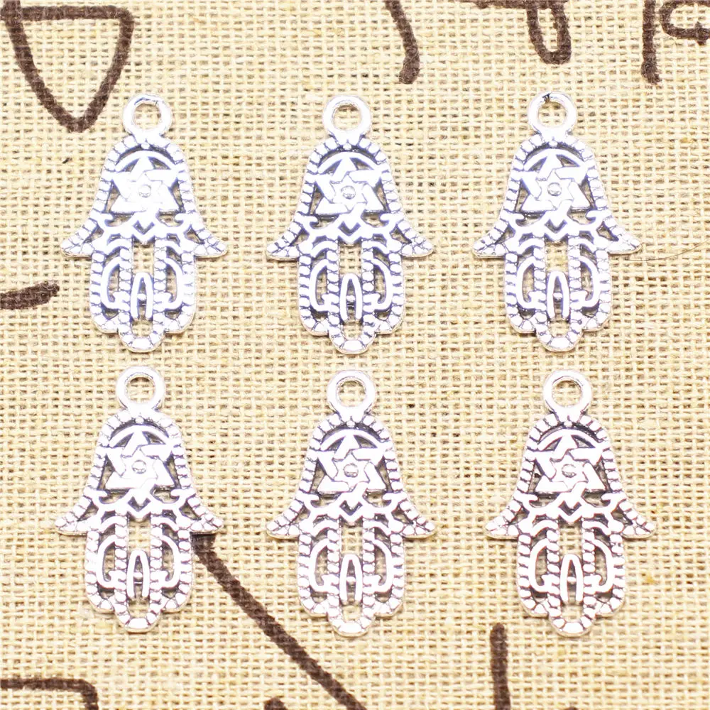 

Charm For Making Jewelry Pendants Antique Silver Color Palm 24x15mm 20pcs