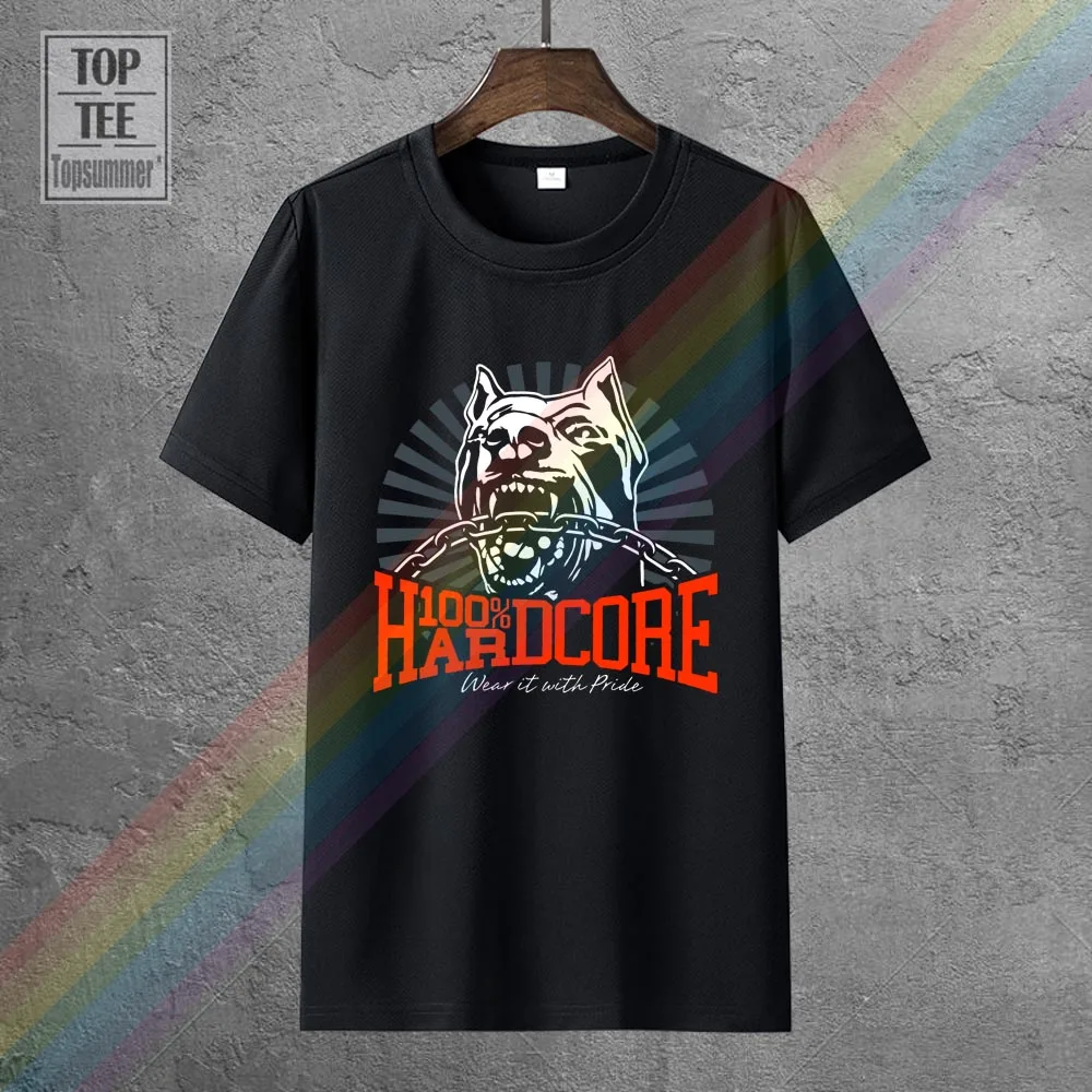 100% Hardcore T-Shirt Dog-1 Black Gabber Techno Partyoutfit New 2018 Hot Summer Casual T Shirt Printing Top Tee Plus Size