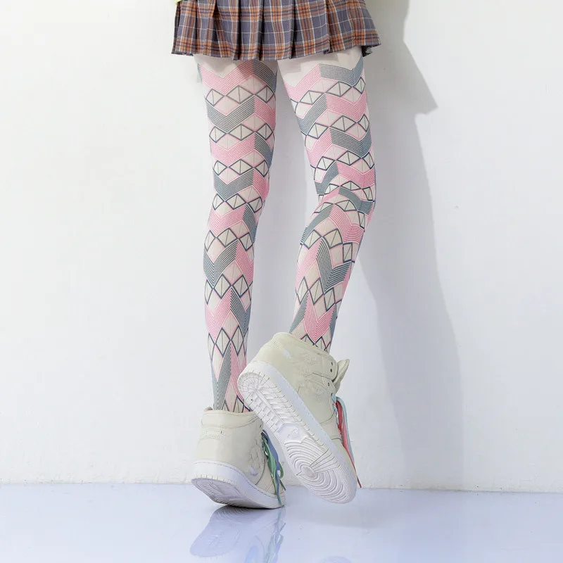Spring and autumn pantyhose women's color plaid pattern printing fashion trendy pantyhose leggings