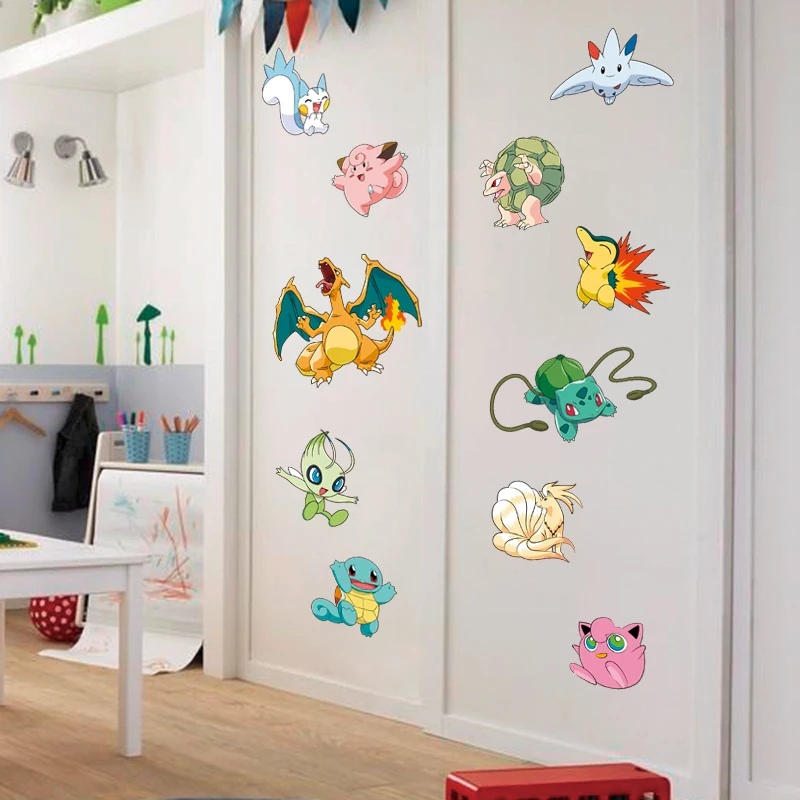 Японский аниме персонаж наклейки эльф Покемон настенные детский шкаф для