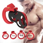 Черно-красный новый пластиковый мужской короткий Пояс верности клетка для пениса для взрослых с 4 размерами Кольца для пениса пластиковая клетка с замком для пениса секс-игрушки для мужчин