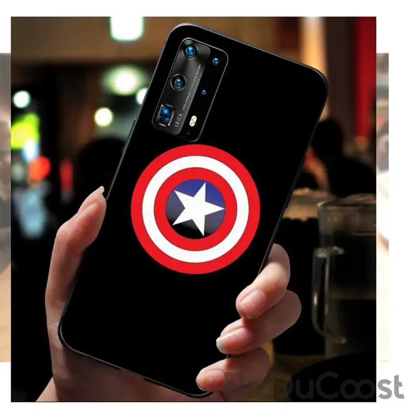 

Superhero Captain America logo Black Cell Phone Case for huawei p30 lite pro p20 lite p10 p smart plus z 2019 2018 back cover